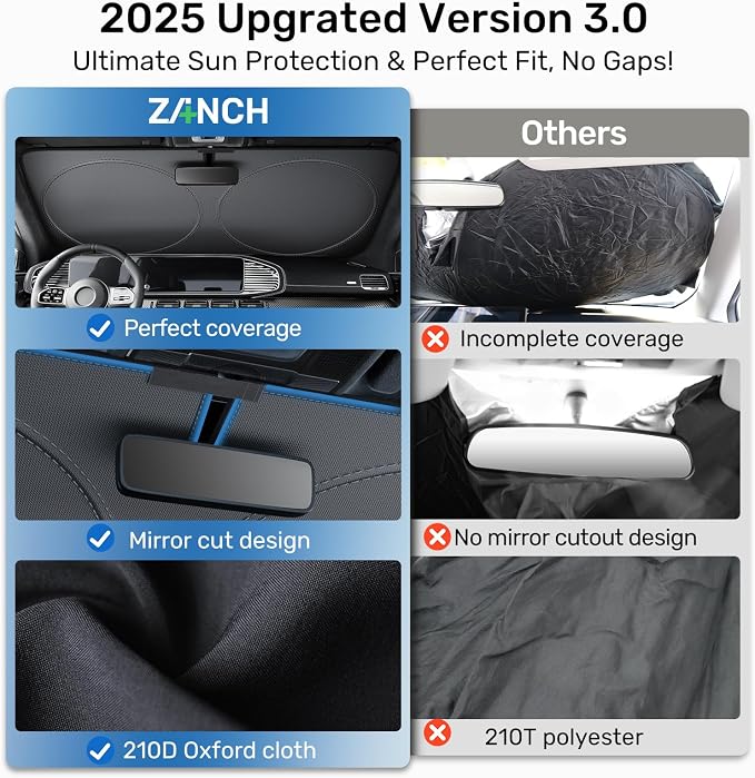2026 Upgraded Zanch Windshield Sun Shade for Van, Truck, SUV, 75''x37'' | UV Protection & Heat Reduction, Light-Blocking, Heavy-Duty, Easy to Store&Setup, Keep Interiors Cool, Sun Shield for Parking - Image 4