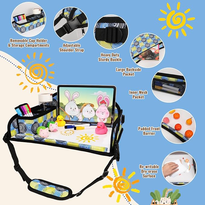 Kids Travel Tray for Airplane - Toddler Car Seat Table Tray, Road Trip Essentials for Boys & Girls, Carseat Lap Desk for Kids Road Trip Activities, Magic Circle - Image 5