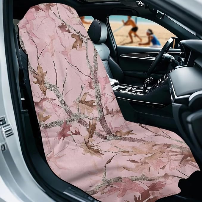 SEANATIVE Car Seat Towel Covers - Breathable Sweat Absorbing Automotive Seat Protectors for Gym, Camping & Pet Transport (Fits SUV/Truck), Camo Hunting Pink Print - Image 2