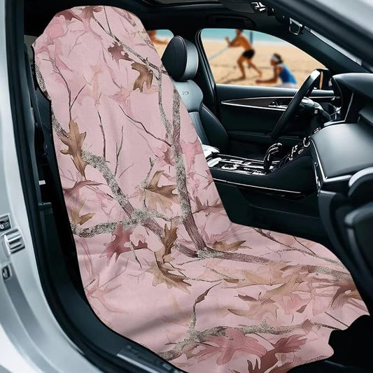 SEANATIVE Car Seat Towel Covers - Breathable Sweat Absorbing Automotive Seat Protectors for Gym, Camping & Pet Transport (Fits SUV/Truck), Camo Hunting Pink Print - Image 2