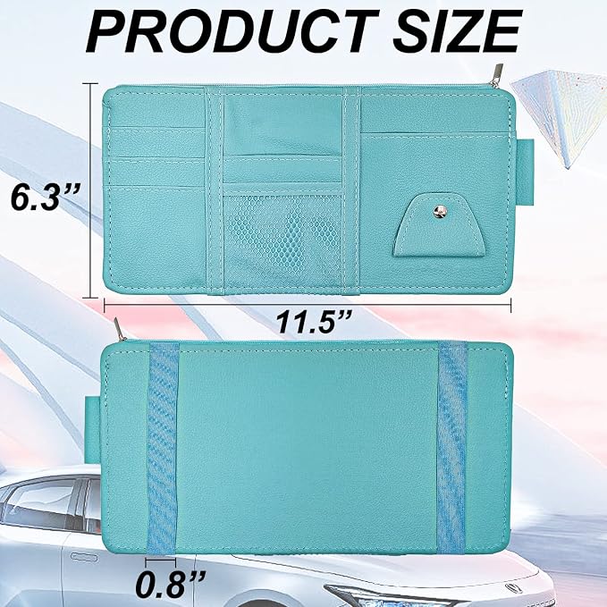 Keedolla Blue Car Sun Visor Organizer, Auto Car Sun Visor Gift Card Holder Storage Organizer Travel Document Holder with Zipper Pocket for Sedan, Trucks, SUV - Image 3