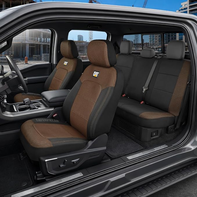 CAT MeshFlex Seat Covers Full Set for Full-Size Pickup Trucks Only - Brown | Front Bucket Seat Covers & 60/40 Split Rear Bench Protector – Interior Accessories For F-150, Silverado, Ram, Sierra & Tundra by CatAuto
