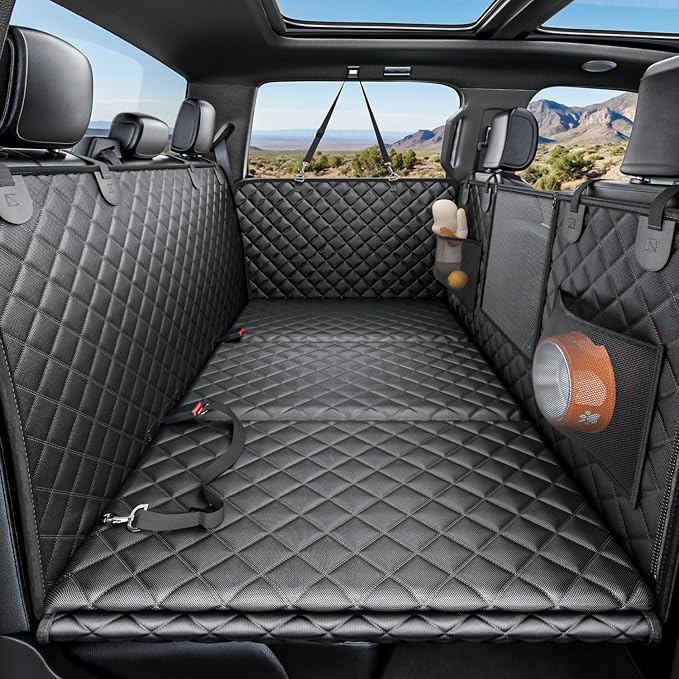 REEVAA 2.0 Truck Hard Bottom Back Seat Cover for Large Dogs, XL, Black | Foam Padding, 600 lbs Extender, 45% More Space for Large Dogs, Waterproof, Zippered Mesh Window, Fits Crew Cab Trucks & SUVs by REEVAA