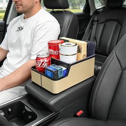 Car Seat Organizer with Compartment,Small Caddy for Car Beige | Armrest Extra Storage Box,Car Front & Back Seat Floor Organizer,Console Organizer Cup Holder for Cars SUVs Pickup Van Truck - Image 2