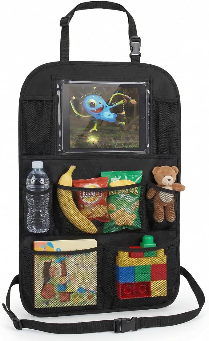 ONE PIX Backseat Car Organizer Mats Back Seat Organizers and Storage Bag with Touch Screen Tablet Holder for Kids Toddlers Seats, Travel Accessories, Road Trip Essentials (2PCS) - Image 9