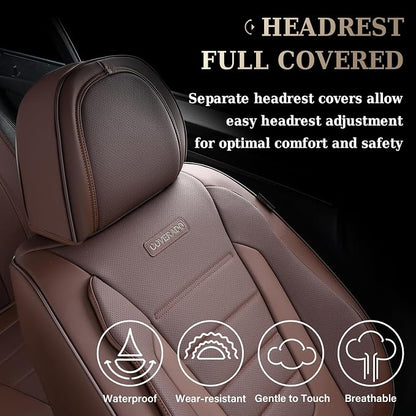 Coverado Car Seat Covers Full Set, Nappa Leather Seat Covers for Cars, Car Seat Protector Car Seat Cushion, Front and Back Seat Protectors Cushions Universal Fit for Most Cars Vehicles(Brown) - Image 7