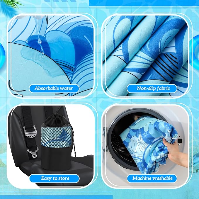 Hahafelt 2 Pack Car Seat Towel Cover with Storage Bag, Waves | 63 x 32 in Car Towel Seat Cover Non Slip Waterproof, Gym Workout Swimming Running, Machine Washable Sweat Absorbent Protector - Image 3