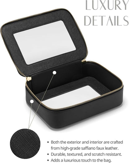Clear Makeup Bag with Zipper, Women Travel Toilrty Bag Black Medium | Structured Clear Cosmetic Case, Car Essential Organizer Bag, Waterproof PU Leather, Dual Zipper, Wide Opening and Compact - Image 4