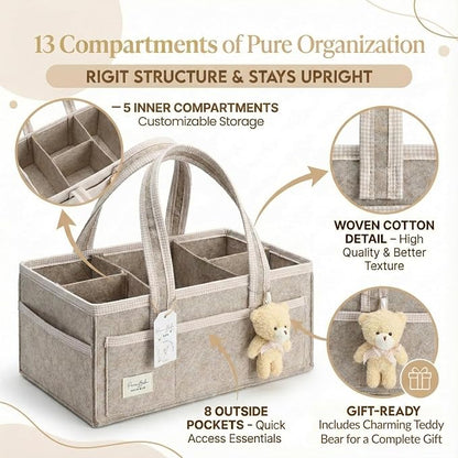 PeraBella Baby Diaper Caddy Organizer, XL Baby Basket Shower Gift Caddy, Portable Felt Changing Table Basket, Nursery Storage Bin, Newborn Boy and Girl Essentials for Registry, Car Diaper Organizer - Image 2