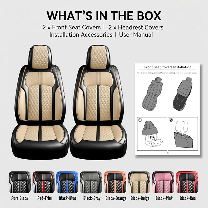 Fit Accent Seat Covers Custom Fit for Hyundai Accent 2006-2026, Front Pair | Premium Leather Full Coverage Protector, Waterproof, Breathable, Scratch Resistant, Easy Wipe, Airbag Compatible, Black+Beige - Image 9