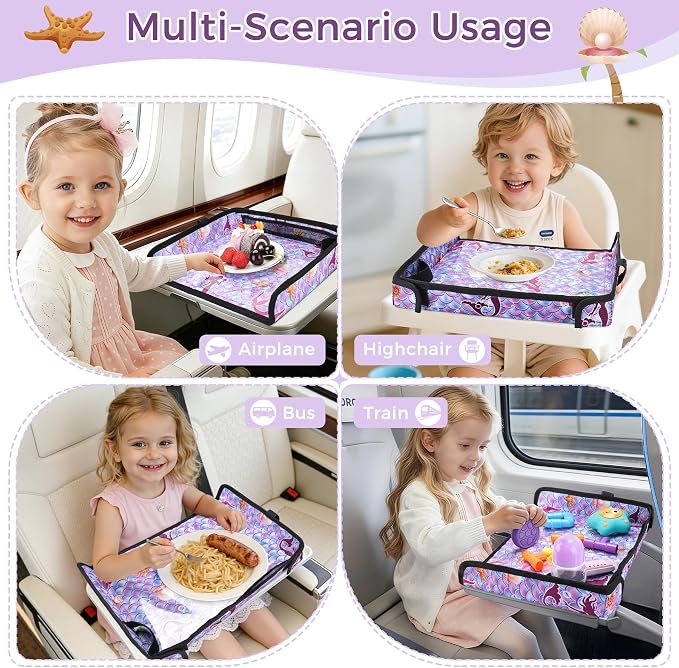 COOLBEBE Airplane Tray Table Cover, Foldable Travel Tray Cover | for Toddlers 1-3, Universal Fit for Airplane, Car Seat, High Chair, Machine Washable, Mermaid - Image 2