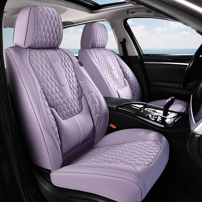 Coverado Seat Covers Front Seats, Purple Car Seat Cover with Lumbar Support, Waterproof Car Seat Cushion, Front Car Seat Covers Leatherette Car Seat Protector Universal Fit Most Cars by COVERADOAUTO