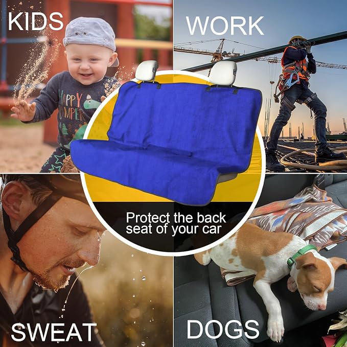 Back Seat Cover for Car Trucks Van SUV Jeep,Waterproof Rear Bench Towel Seat Covers for Dogs and Kids,Automotive Backseat Protector (Blue) - Image 6