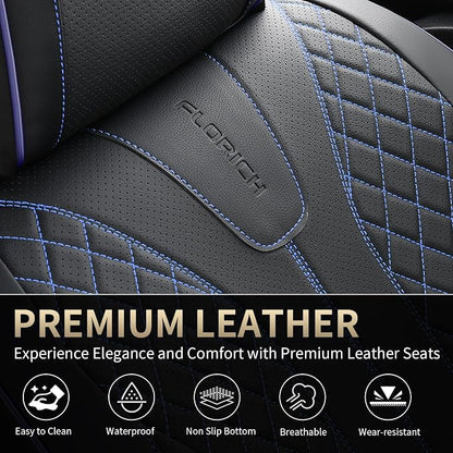 FLORICH Automotive Car Seat Covers Front Seat, Leather Car Seat Cover 2 Pack Waterproof Front Seat Covers Full Coverage Driver Seat Protector Universal Fit for Most Cars SUV Trucks, Black&Blue Line - Image 8