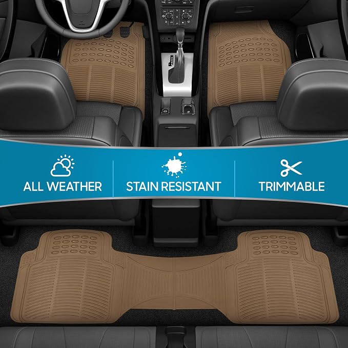 BDK ProLiner Car Floor Mats for Cars Trucks SUV, 3-Piece All-Weather Heavy Duty Rubber Liners with Universal Trimmable Fit, Durable Waterproof Vehicle Auto Floor Mats with Capture Ridges Biege - Image 10