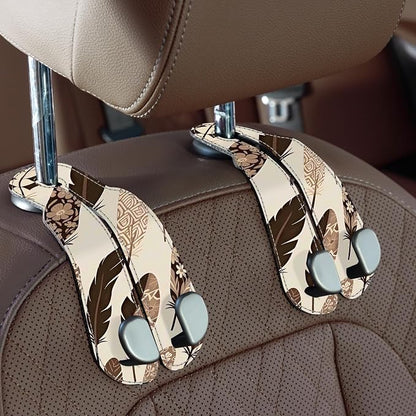 CoBak Purse Hook for Car - Universal Premium Stitched Leather and Aluminum-Magnesium Alloy Double Car Seat Back Storage Hook for Purses, Handbags, Bags (2 Pack),Feather by PopulartabletcasebrandWegivepeoplethebestdesignofprotectingvariouselectronicdevices
