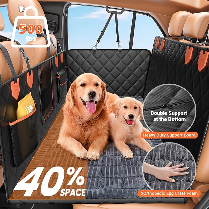 IJVAE Hard Bottom Car Seat Cover for Dog swith Removable Soft Blankets,Scratch-Proof and Anti-Slip Car Dog Hammock for Large Dogs Brown for Car, SUV - Image 2