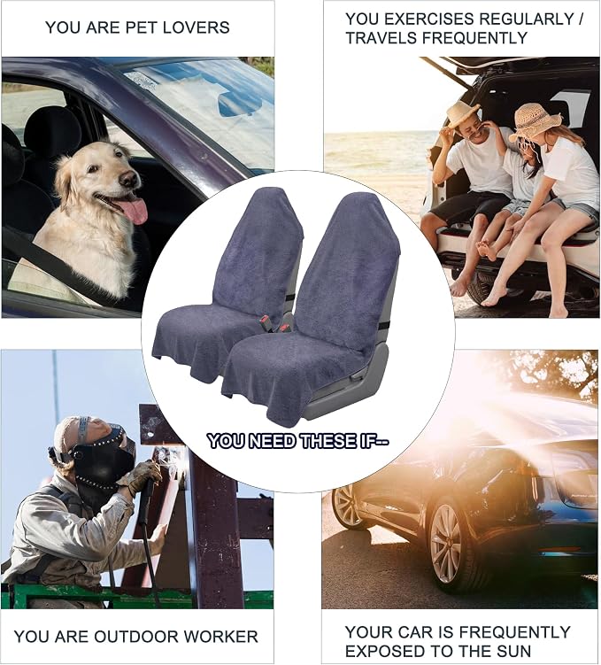 Car Seat Towel Cover, 2pcs Universal Front Seat Protector for Cars, SUVs and Trucks, Sweat Towel Car Seat Cover for Gym, Yoga, Swimming, Pets and Family Travel, Purple Gray - Image 6