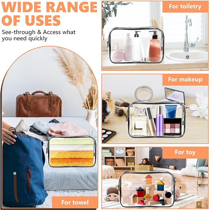 AURUZA Clear Makeup Bag,Portable Travel Toiletry Bags with Zipper, TSA Approved Clear Organizer Bags, PVC Cosmetic Pouch for Airport Airline Compliant - Image 6