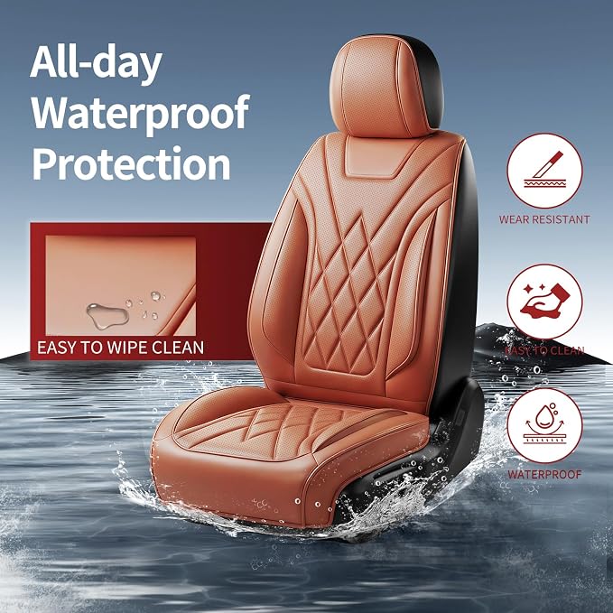 for Subaru Ascent 2019-2025 2026 Car Seat Covers, Full Set, Brown | Luxury Full Coverage Leather Seat Protectors, Waterproof Breathable, Non-Slip, Easy to Install, Airbag Compatible, All-Season - Image 5