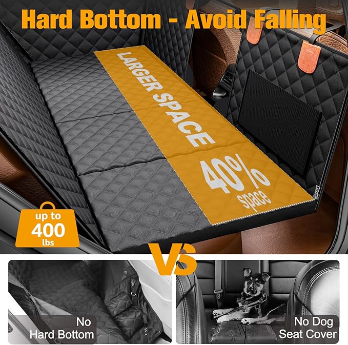Dog Car Seat Cover for Back Seat, Hard Bottom Back Seat Extender | Rear Seat Pet Cover for Dogs - Supports 400lbs, Waterproof and Scratch Resistant Dog Hammock with Mesh Window For Cars & SUVs - Image 2