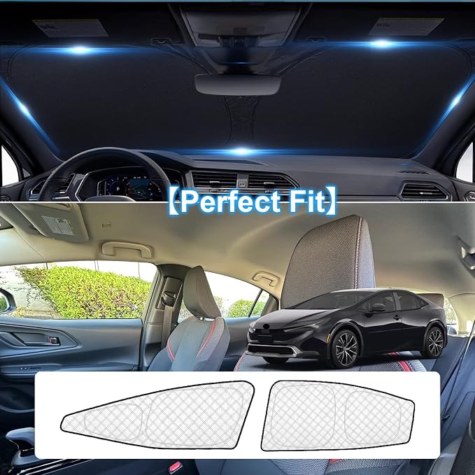 KMF 6pcs Thicken Sun Shades for Toyota Prius 2023-2025 2026 Accessories,Full Car Window Covers Sunshade for Windshield Side Rear, UV Block and Privacy Blackout for Car Camping - Image 5