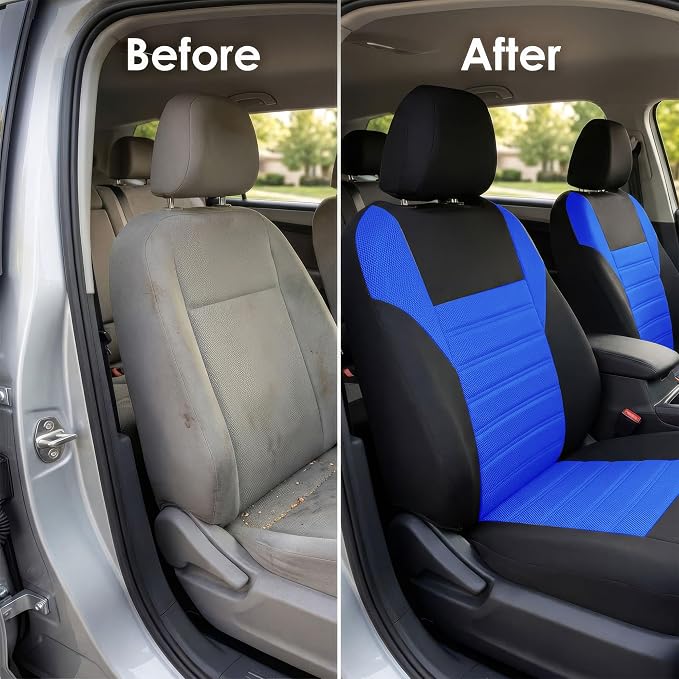 FH Group Automotive Car Seat Covers Full Set Premium 3D Air Mesh Front Seat Covers, Airbag Compatible & Split Bench Cover Universal Fit Interior Accessories for Cars Trucks and SUVs - Blue - Image 8