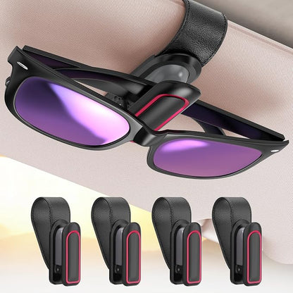 Veharvim Sunglass Holder for Car (2 Pack, One-Handed Operation, Gentle & Secure Hold, Silicone Padded, Universal Fits Sunglass and Car Visor) - Sunglasses Clip for Car Visor (Black & Red, 4 Pack) by Veharvim