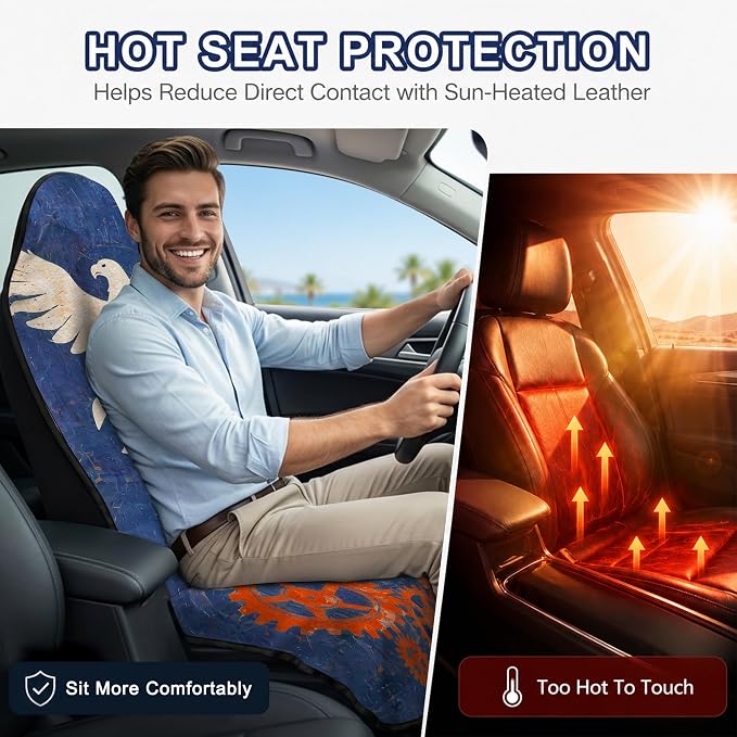 Car Seat Towel Cover 2 Pack for Front Seats, Sweat Absorbent Car Seat Protector with Non-Slip Backing, Waterproof Towel Car Seat Covers for Runners, Gym, Swimming, Beach, Pets, Mechanic Eagle - Image 5