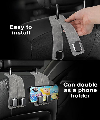 Car Purse Holder Hook, 2PCS Car Hooks for Headrest Luxurious Leather 100% Metal Car Hangers for Seat Multifunctional Car Bag Hook Car Seat Back Storage Hook Accessories (Grey) - Image 5