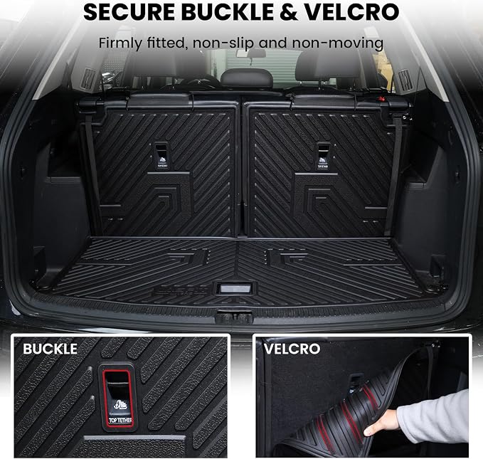 LASFIT Cargo Mat for Volkswagen VW Atlas 2018-2026(Not fit Cross Sport), All Weather TPE Custom Fit Trunk Mat & Seatback Mat for VW Atlas 6&7 Seats Accessories, Black, Easy to Clean - Image 3