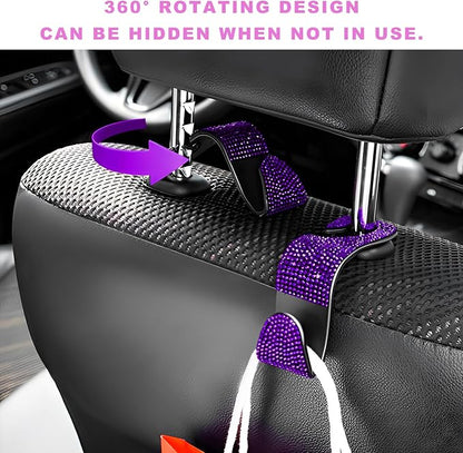 4 PCS Bling Car Seat Headrest Hooks, Rhinestone Vehicle Backseat Storage Hanger Backpack Hook, Sparkly Multi-Functional Headrest Purse Holder for Car Truck SUV RV (Purple) - Image 4