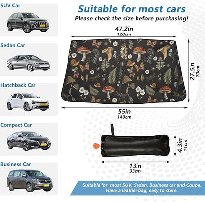 Mushrooms Windshield Sun Shade Umbrella Vintage Flower Butterfly Dragonfly Foldable Car Front Window Sunshade Blocks UV Rays Heat Keep Vehicle Cool (55" x 27.5") - Image 5