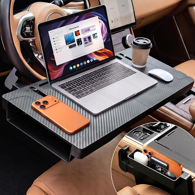 XOOL 2-in-1 Car Steering Wheel Tray & Car Seat Gap Filler Organizer, Foldable Adjustable Car Desk for Laptop, Eating Food, Writing, Steering Wheel Desk Tray for Cars, SUVs & Trucks by XOOL