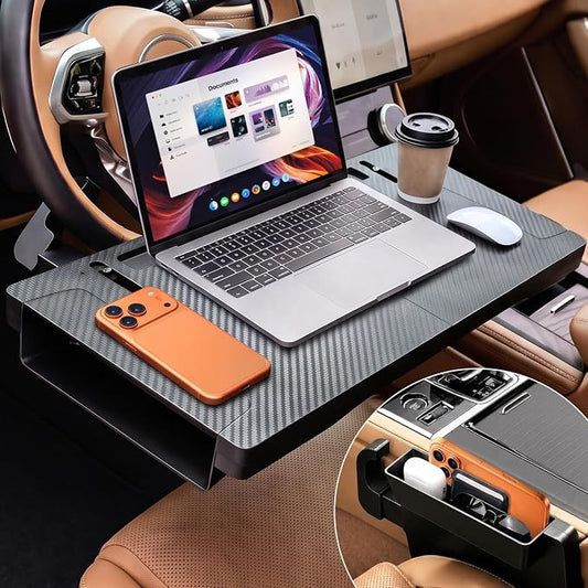 XOOL 2-in-1 Car Steering Wheel Tray & Car Seat Gap Filler Organizer, Foldable Adjustable Car Desk for Laptop, Eating Food, Writing, Steering Wheel Desk Tray for Cars, SUVs & Trucks by XOOL