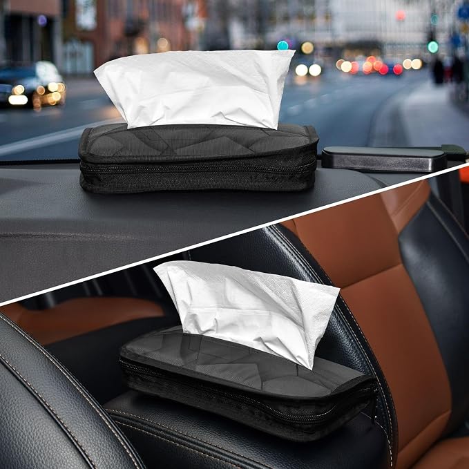 Car Tissue Holder Car Napkin Holder Car Tissue Box Dispenser Storage Case Sun Visor Mask Holder with Adjustable Straps Reusable Refillable Black Geometric Polygon - Image 8
