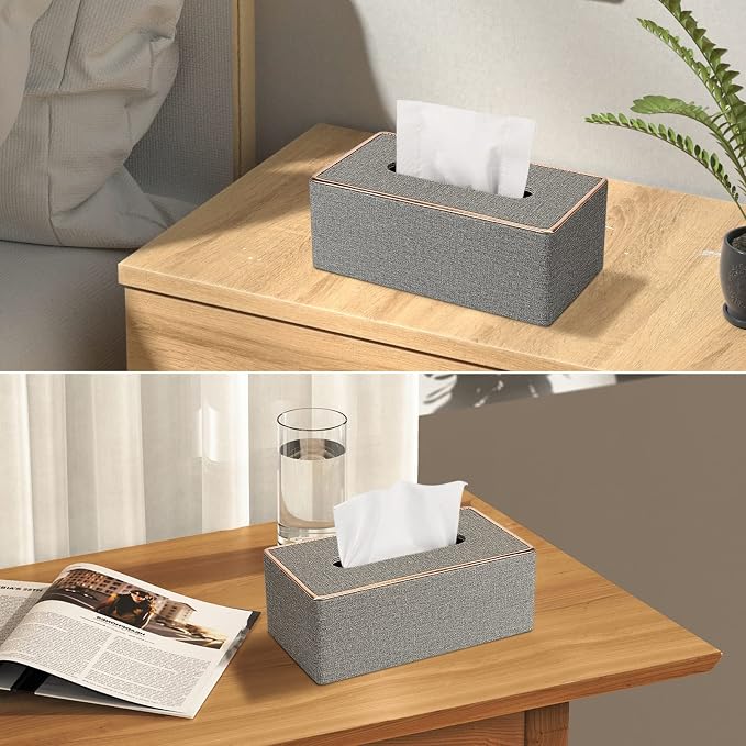 Tissue Box Cover Rectangular, PU Leather Tissue Box Holder for Kleenex, Napkin,Tissue Box Covers Rectangle for Bathroom Car Home Office Decorative 9.84"X5.63"X4.53" Grey - Image 6