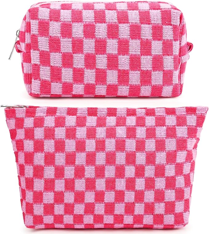 Travel Makeup Bag, Checkered Cosmetic Bag Make Up Organizer Case for Women, Small Toiletry Bag Skincare Pouch for Toiletries Accessories Brushes, 2PCS by Fammart