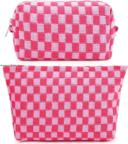 Travel Makeup Bag, Checkered Cosmetic Bag Make Up Organizer Case for Women, Small Toiletry Bag Skincare Pouch for Toiletries Accessories Brushes, 2PCS by Fammart