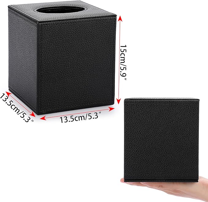 Sumnacon Tissue Box Cover Square,Magnetic Bottom PU Tissue Box Holder,Black | Stylish Cube Leather Tissue Cover,Lychee Pattern, Decorative Tissue Box Covers for Living Room Bathroom Table Desk Office Car - Image 5