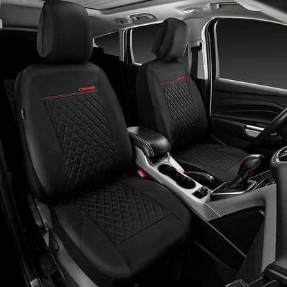 CAR PASS Quilting Leather Seat Cover Two Front Seats Only, Universal Fit Automotive Front Seat Covers Waterproof Deluxe PU Premium Vinyl Luxury for Cars Sedan Van SUV Airbag Compatible 2 Pieces,Black - Image 3