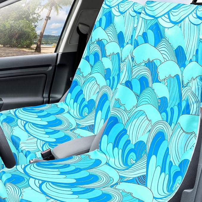 Hahafelt 2 Pack Car Seat Towel Cover with Storage Bag, Waves | 63 x 32 in Car Towel Seat Cover Non Slip Waterproof, Gym Workout Swimming Running, Machine Washable Sweat Absorbent Protector - Image 5