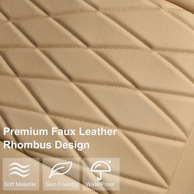 CAR PASS 2 Pack Leather Front Car Seat Covers, Bottom Seat Covers Full Wrapped with Storage Pocket, Anti-Slip Leather Seat Protectors,Waterproof Seat Cushion Universal Fit Sedan SUV Truck, Light Beige - Image 2