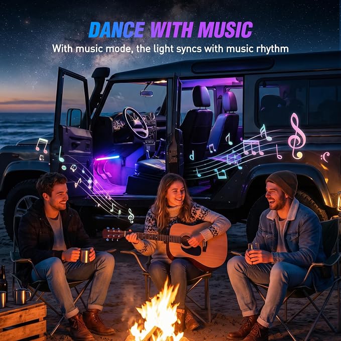 Nilight 4PCS Car Interior Lights RGB Remote Control | 48LED 5V DC Multicolor Music Car Neon Accent Light Strips Under Dash Lighting Kit with Sound Active Function - Image 8