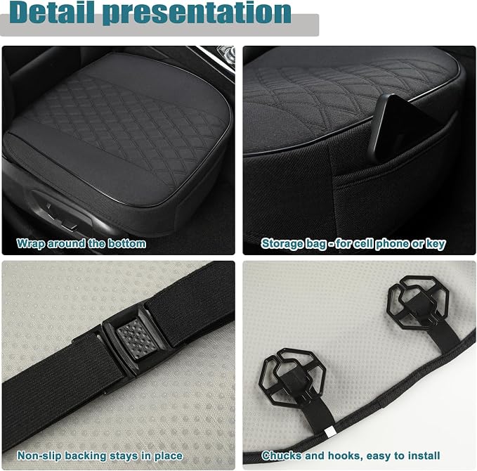 West Llama Linen Front Car Seat Cover Protector Anti-Slip Bottom Seat Cover Fits 95% of Vehicles,Wrapping Around The Bottom,Diamond Pattern(Black-1Pcs) - Image 4