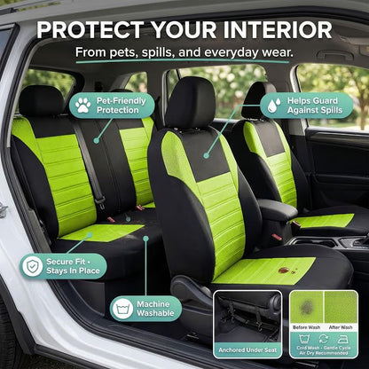 FH Group Automotive Car Seat Covers Full Set Premium 3D Air Mesh Front Seat Covers, Airbag Compatible & Split Bench Cover Universal Fit Interior Accessories for Cars Trucks and SUVs - Green - Image 6