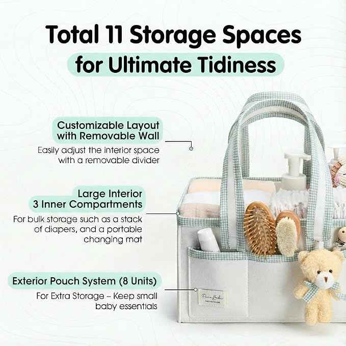 PeraBella Diaper Caddy Organizer with Handle, Baby Shower Gifts Basket Bag, Registry Search Must Haves Items, Nursery Storage Organizer for Newborn Girl Boy, Baby Bag Essentials, Car Diaper Caddy Cart - Image 2