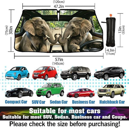 Elephant Driving Car Windshield Sun Shade Umbrella Elephant Gifts for Women Foldable Funny Animal Sunshade for Car Windshield Block UV Rays for Fits Most Sedans SUV Trucks Cars 57"x30" - Image 5