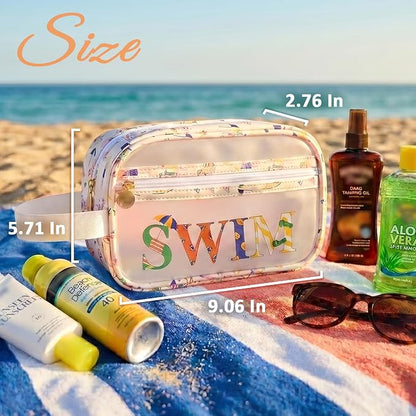COSHAYSOO Clear SWIM Bag Swimming Pool Accessories Cute Swimmer Team Gifts for Women Teen Girls Bikini Swimsuit Goggle Cap Sunscreen Makeup Storage, Waterproof Beach Vacation Summer Travel Essentials - Image 2
