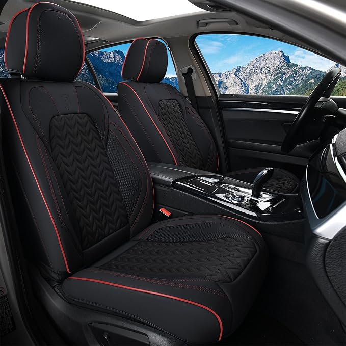 Coverado Front Seat Cover, Car Seat Cover Winter, 2PCS Car Seat Protector, Seat Covers for Cars, Breathable Faux Leather Car Seat Cushion, Car Seat Protector, Black Car Seat Covers fit Most Vehicles by COVERADOAUTO